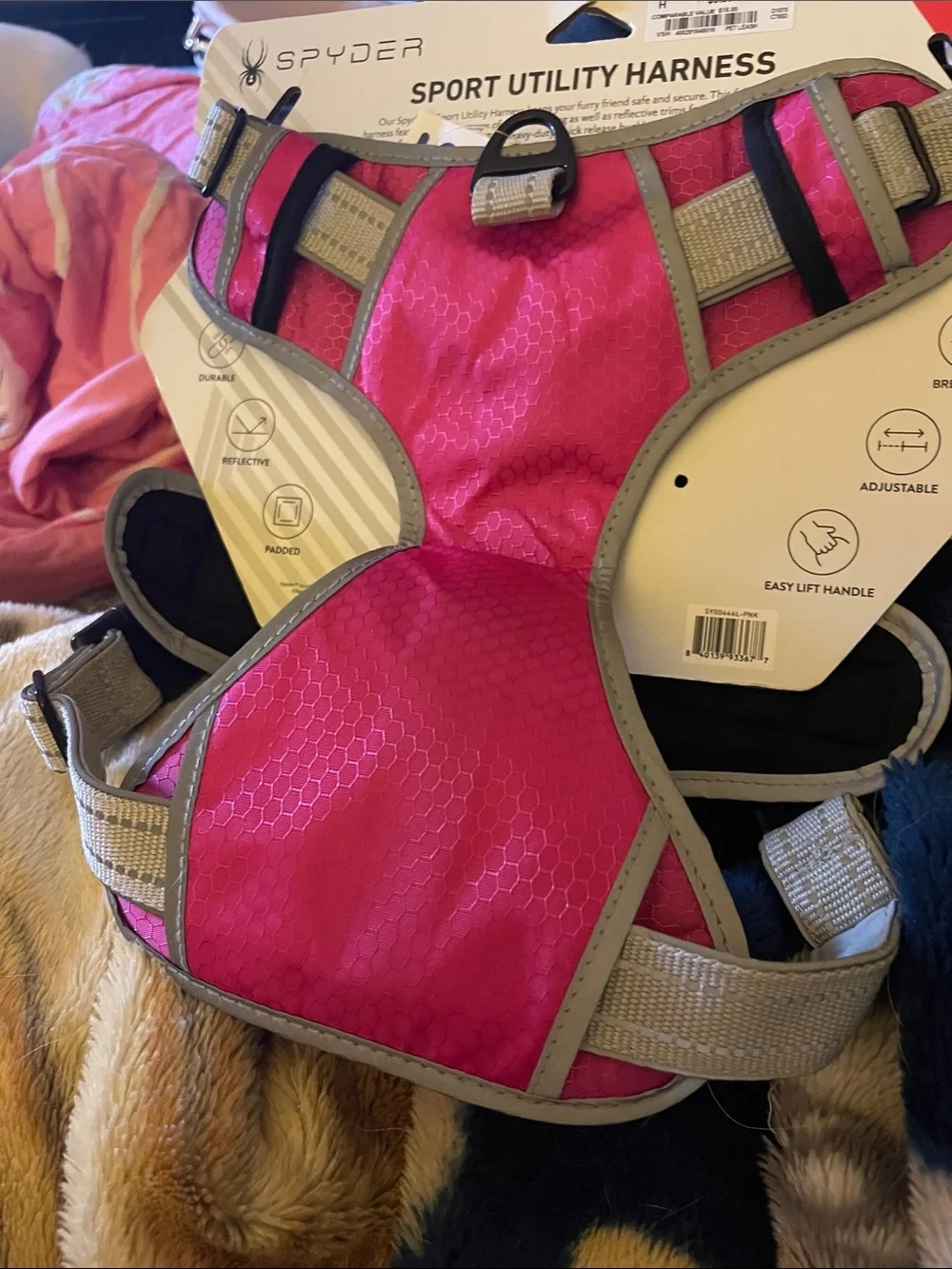 Spyder Sport Utility Dog Harness in Pink and Gray